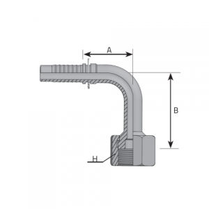 ORFS female swivel 90° elbow (long drop). (F90ORFS LD)